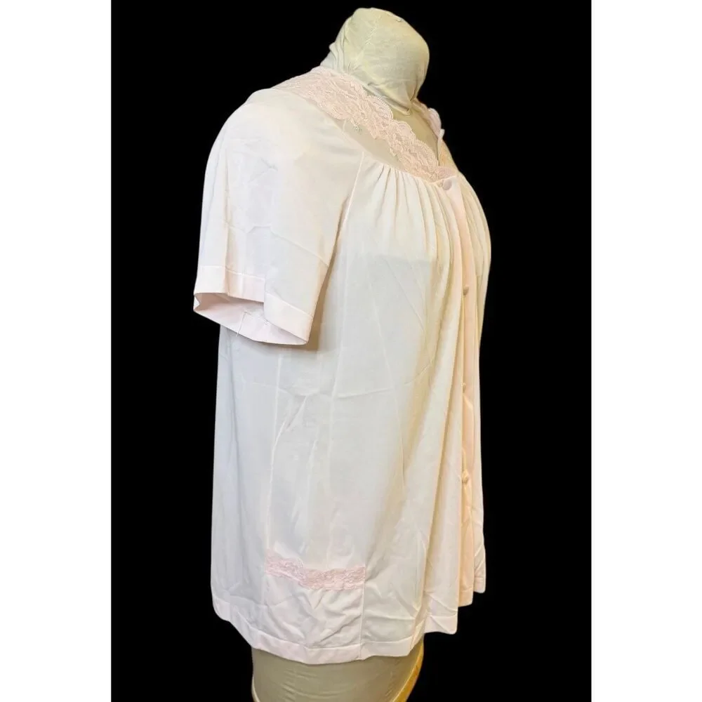 Shadowline Pale Pink Pajama Set Women M-L Silky Lightweight Vtg